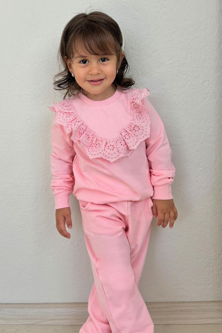 BRE Breeze Girl Child Tracksuit Set with Lace Embroidery, 3-8 Years, Pink - Ancona