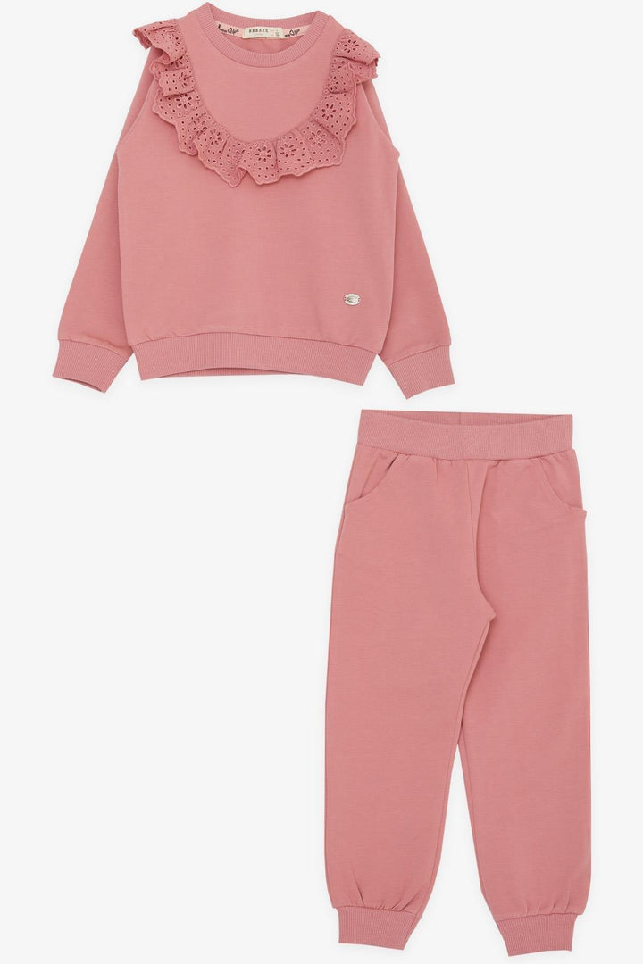 BRE Breeze Girl Child Tracksuit Set with Lace Embroidery, 3-8 Years, Rose Pink - Leyland