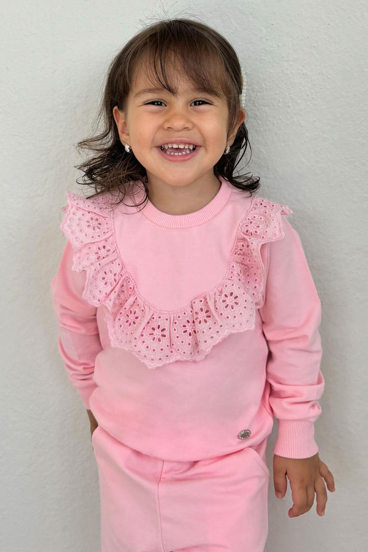 BRE Breeze Girl Child Tracksuit Set with Lace Embroidery, 3-8 Years, Pink - Ancona