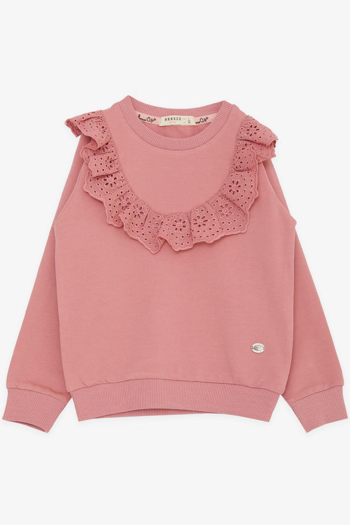 BRE Breeze Girl Child Tracksuit Set with Lace Embroidery, 3-8 Years, Rose Pink - Leyland