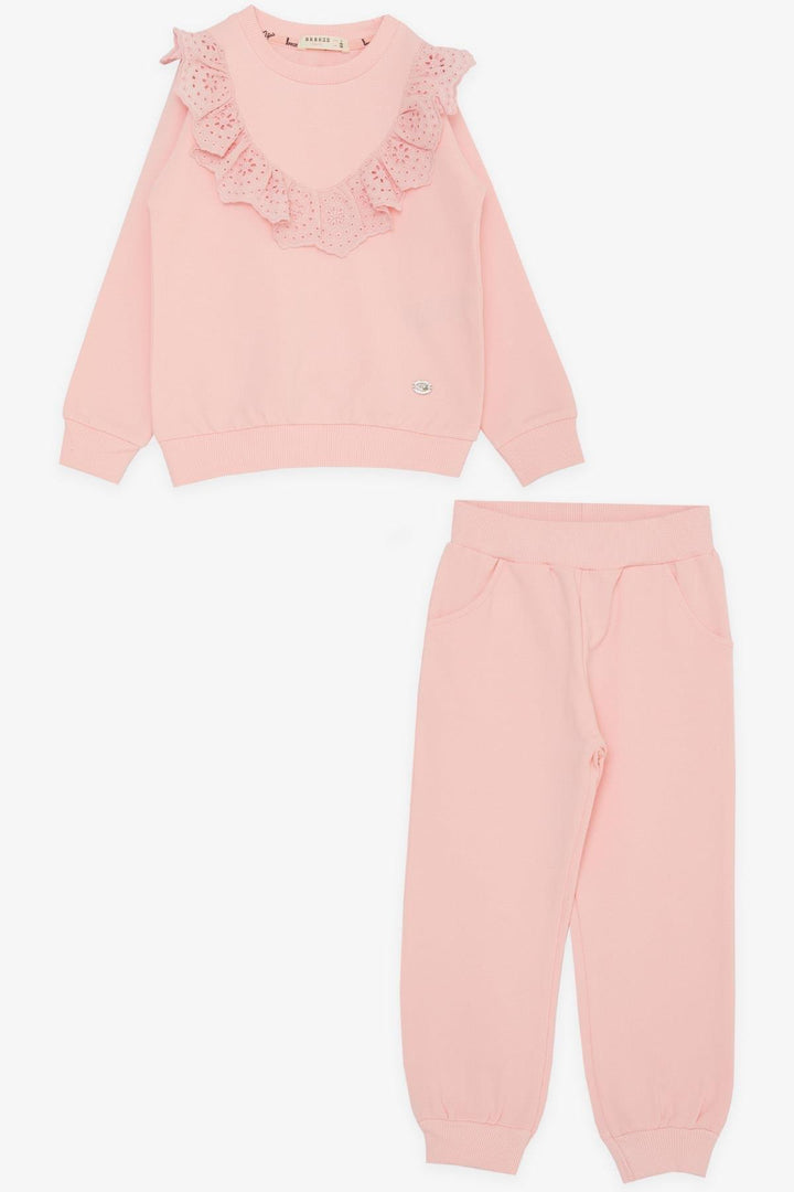BRE Breeze Girl Child Tracksuit Set with Lace Embroidery, 3-8 Years, Pink - Ancona