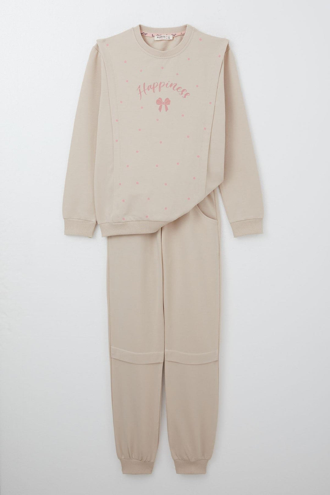BRE Breeze Girl Child Tracksuit Happiness Themed Polka Dot Patterned 4-8 Years, Beige - Sesto Fiorentino
