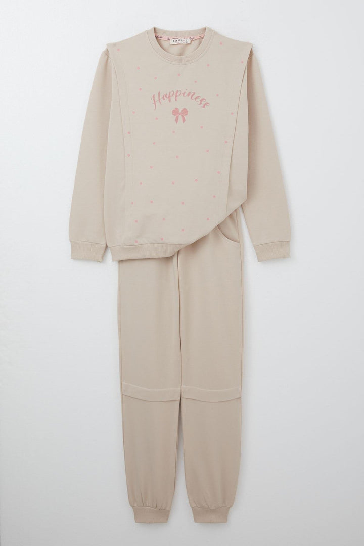 BRE Breeze Girl Child Tracksuit Happiness Themed Polka Dot Patterned 4-8 Years, Beige - Sesto Fiorentino