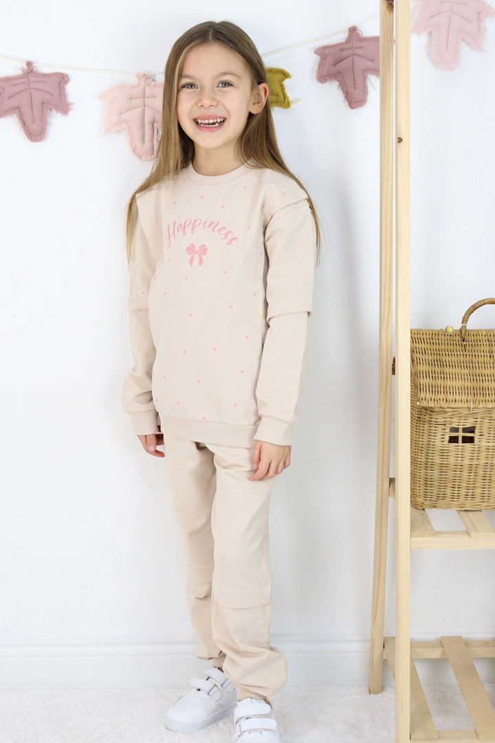 BRE Breeze Girl Child Tracksuit Happiness Themed Polka Dot Patterned 4-8 Years, Beige - Sesto Fiorentino