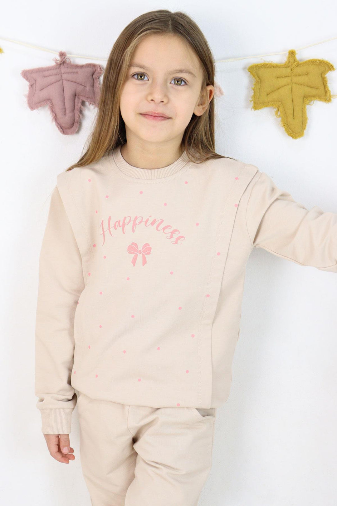 BRE Breeze Girl Child Tracksuit Happiness Themed Polka Dot Patterned 4-8 Years, Beige - Sesto Fiorentino