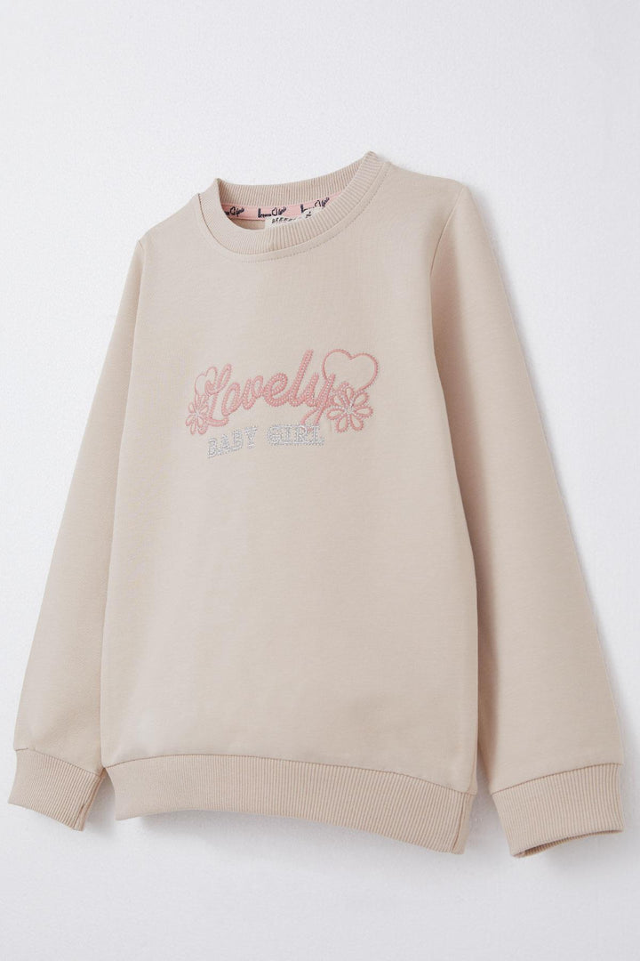 BRE Breeze Girl Child Tracksuit Love Themed Writing Embroidered 1-4 Years, Beige - Sudbury