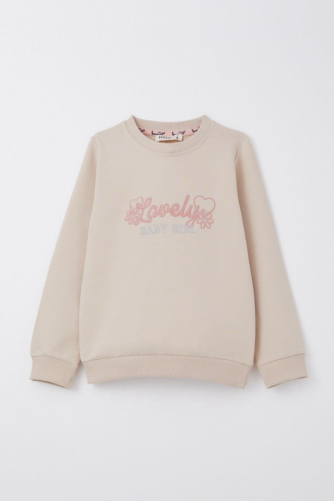 BRE Breeze Girl Child Tracksuit Love Themed Writing Embroidered 1-4 Years, Beige - Sudbury