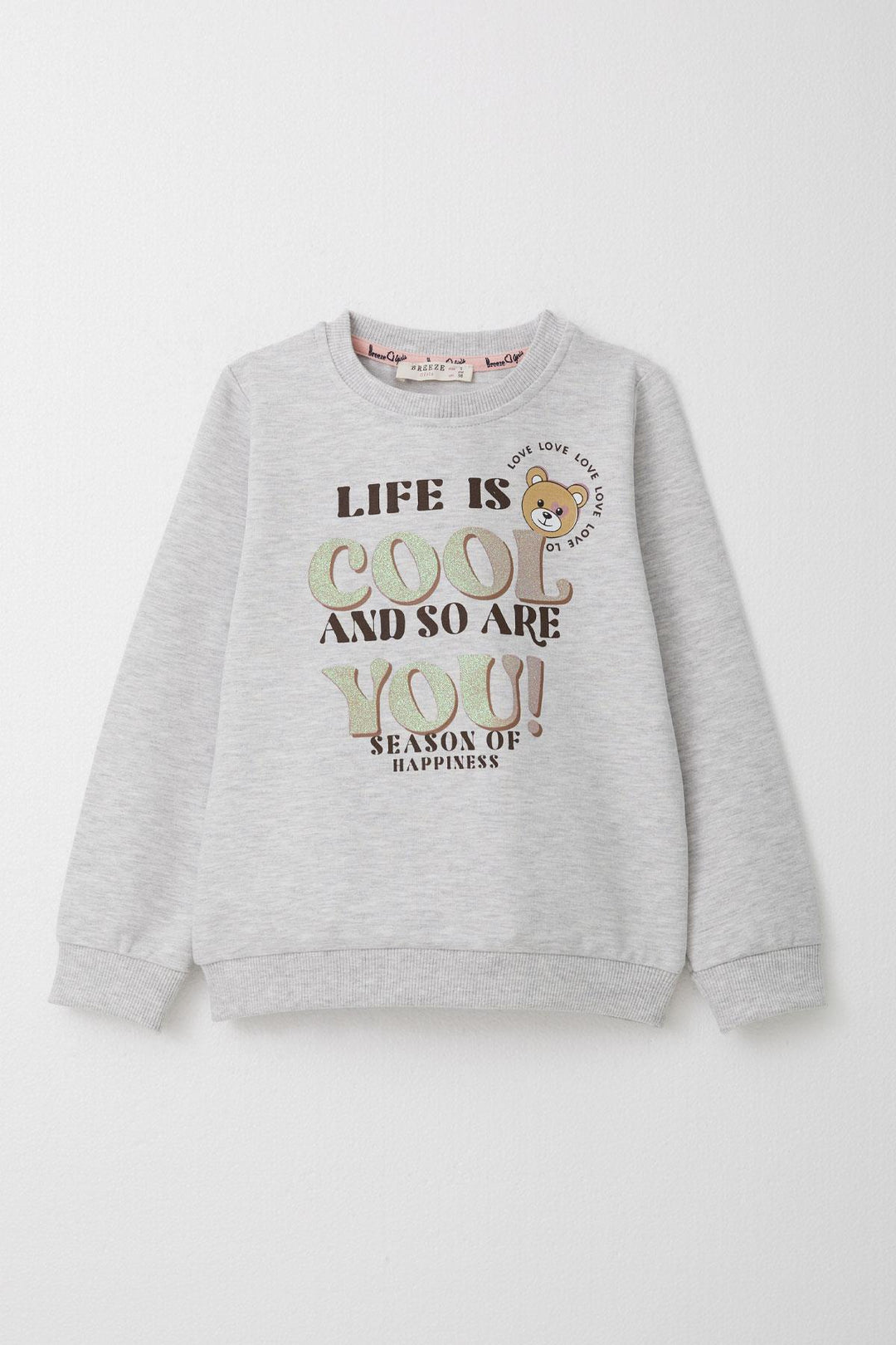 BRE Breeze Girl Child Tracksuit Glittery Printed Cute Bear 1.5-5 Years, Light Grey Melange - Cuautitlán Izcalli
