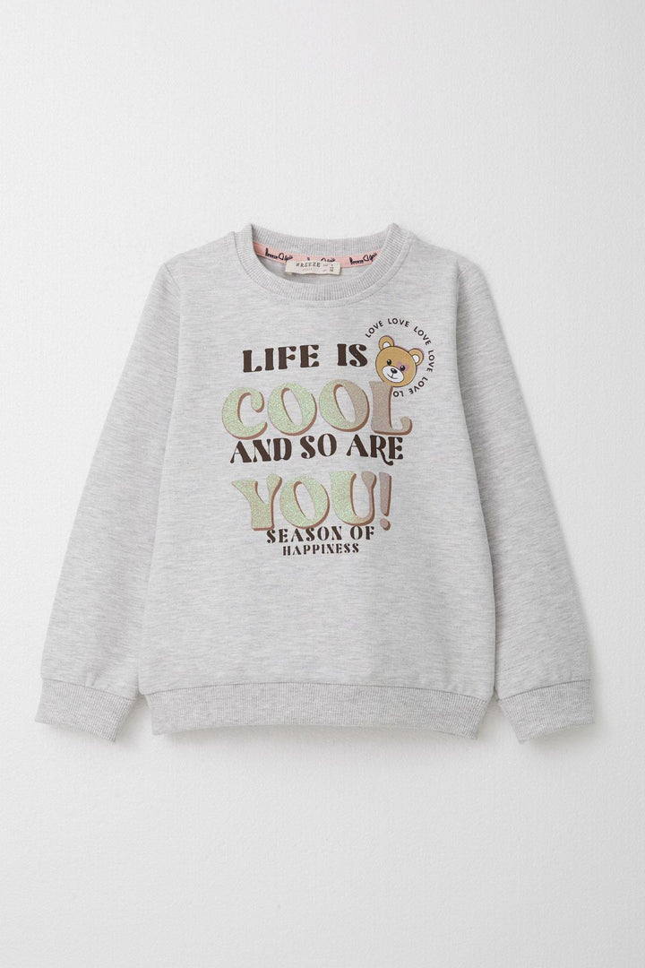 BRE Breeze Girl Child Tracksuit Glittery Printed Cute Bear 1.5-5 Years, Light Grey Melange - Cuautitlán Izcalli