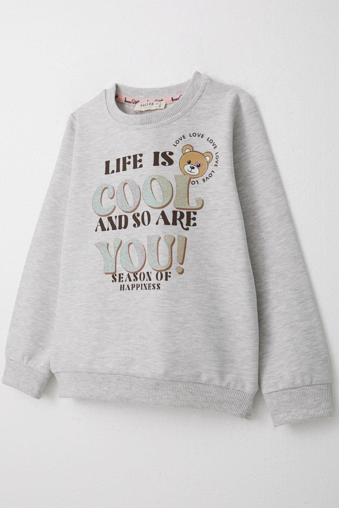 BRE Breeze Girl Child Tracksuit Glittery Printed Cute Bear 1.5-5 Years, Light Grey Melange - Cuautitlán Izcalli