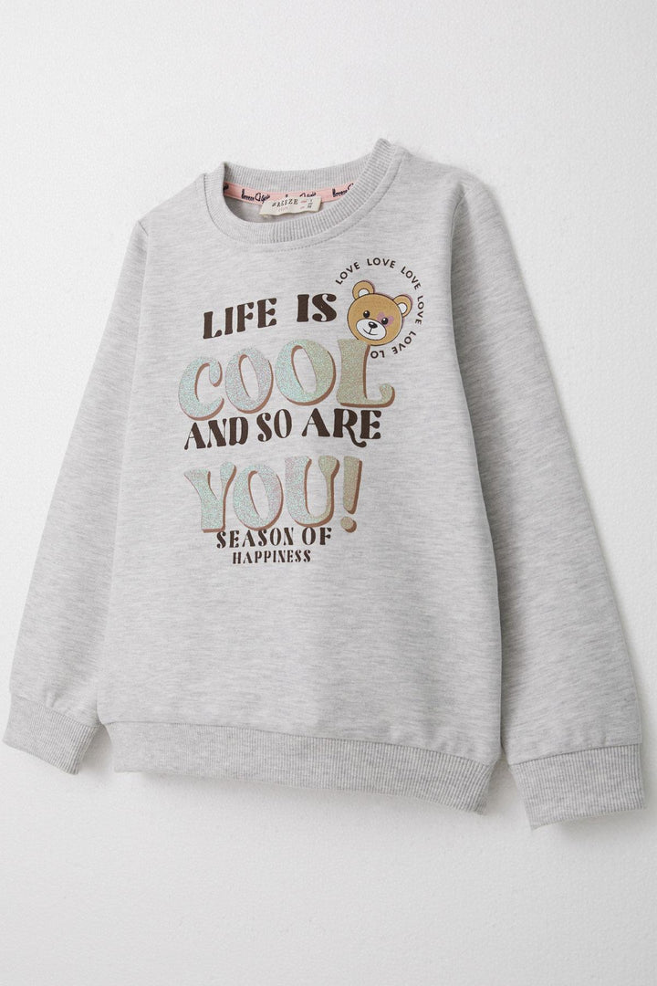 BRE Breeze Girl Child Tracksuit Glittery Printed Cute Bear 1.5-5 Years, Light Grey Melange - Cuautitlán Izcalli