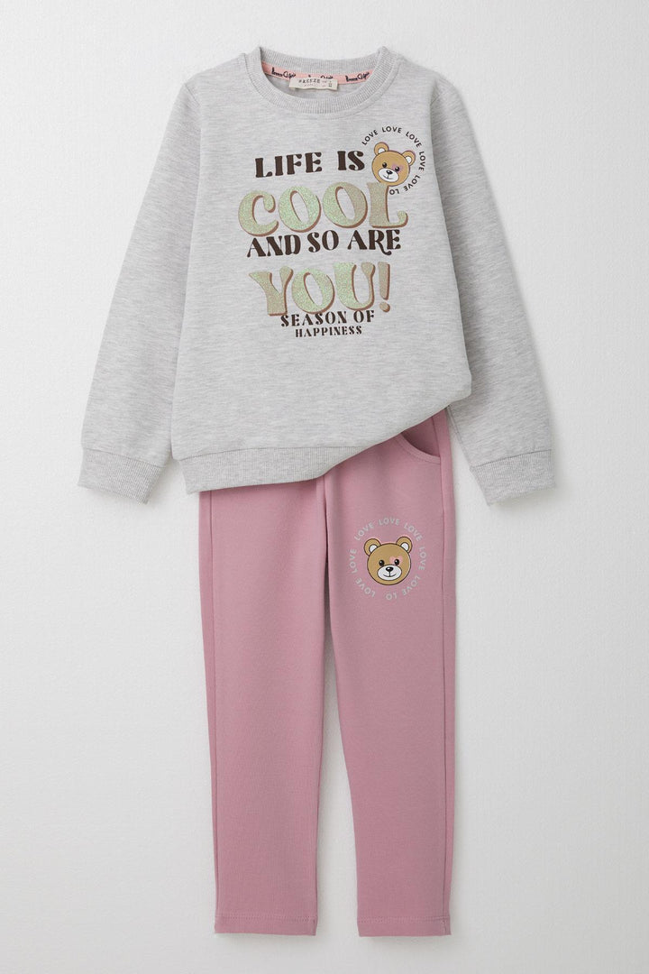 BRE Breeze Girl Child Tracksuit Glittery Printed Cute Bear 1.5-5 Years, Light Grey Melange - Cuautitlán Izcalli
