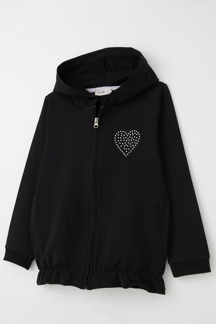 BRE Breeze Girl Child Tracksuit with Stone Embroidered Heart, 4-9 Years, Black - Sesto San Giovanni