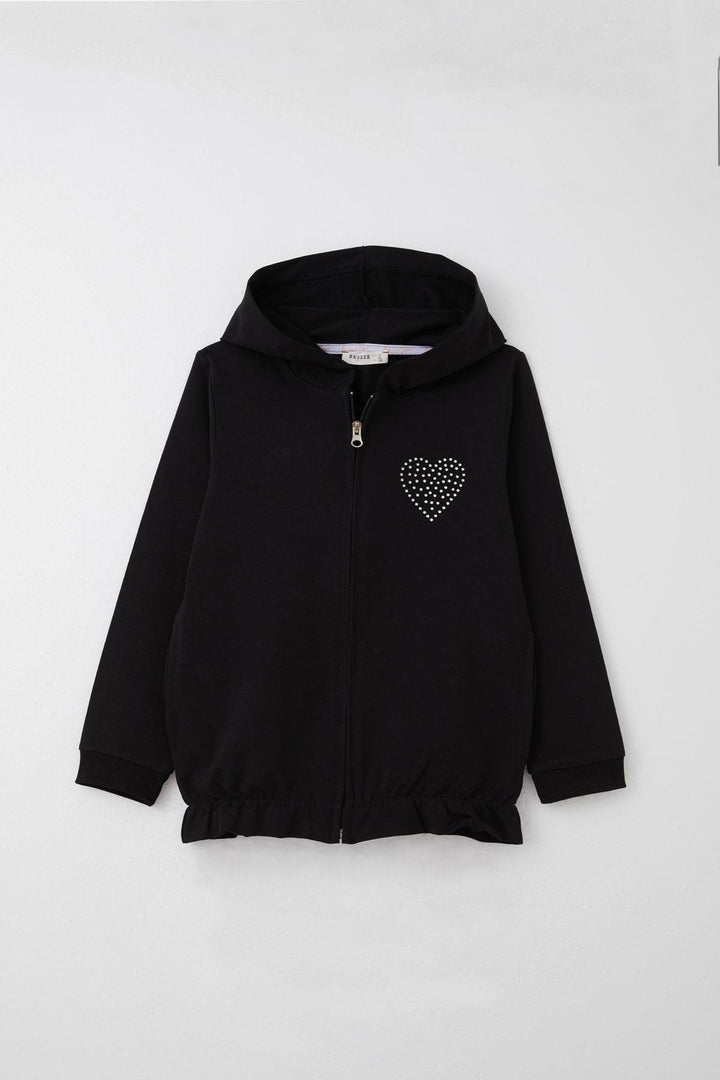 BRE Breeze Girl Child Tracksuit with Stone Embroidered Heart, 4-9 Years, Black - Sesto San Giovanni