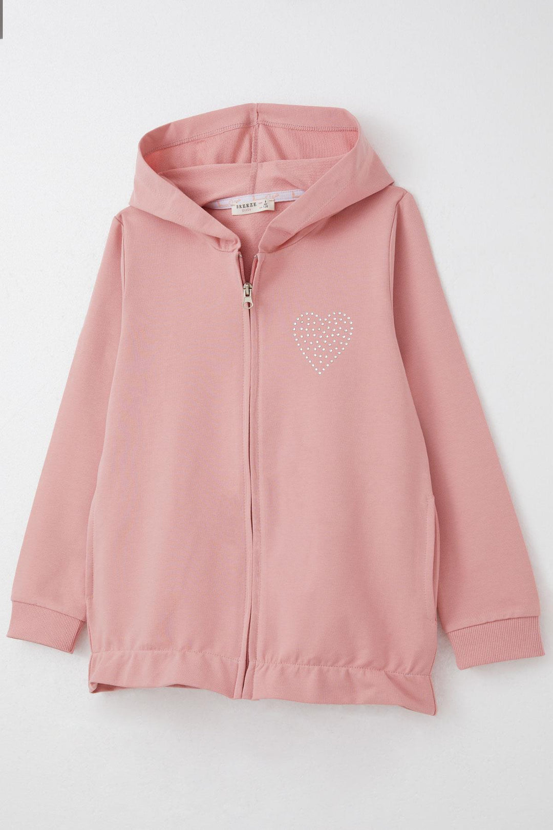 BRE Breeze Girl Child Tracksuit Set with Stone Embroidered Heart 4-9 Years, Rose Pink - Temple City