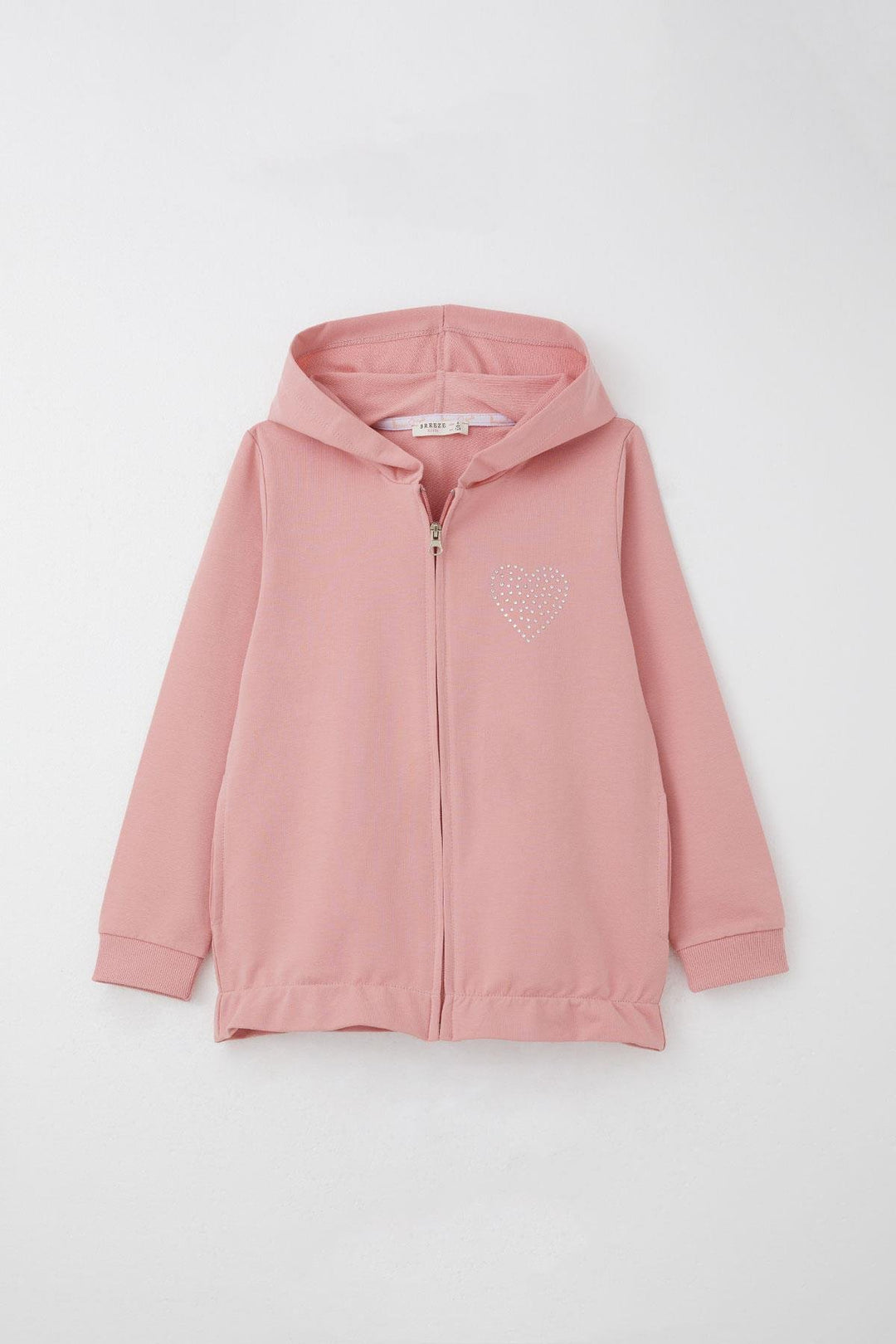 BRE Breeze Girl Child Tracksuit Set with Stone Embroidered Heart 4-9 Years, Rose Pink - Temple City