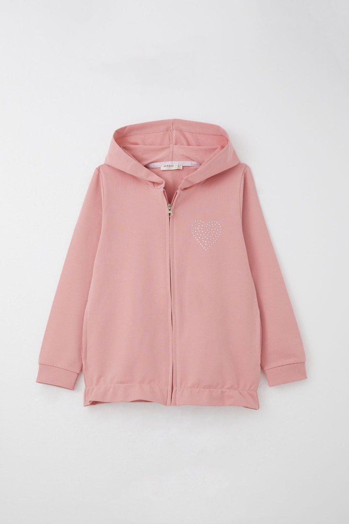 BRE Breeze Girl Child Tracksuit Set with Stone Embroidered Heart 4-9 Years, Rose Pink - Temple City