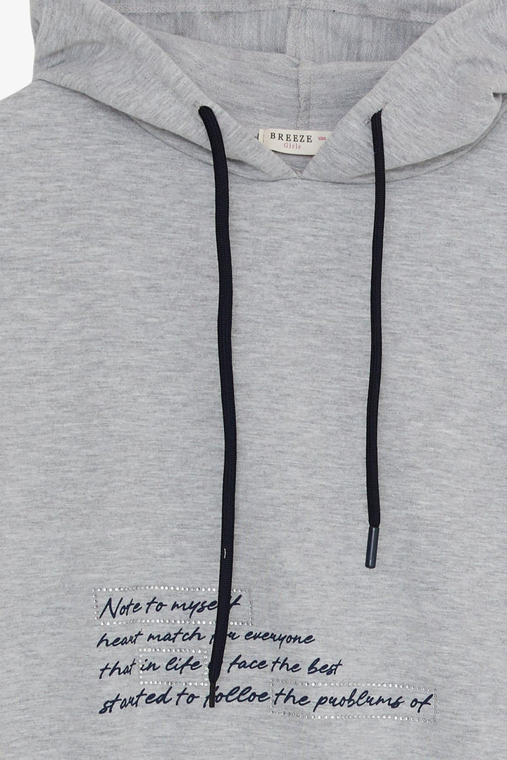 BRE Breeze Girl's Tracksuit with Rhinestone Printed Hoodie 82 Years, Grey Melange - Whanganui