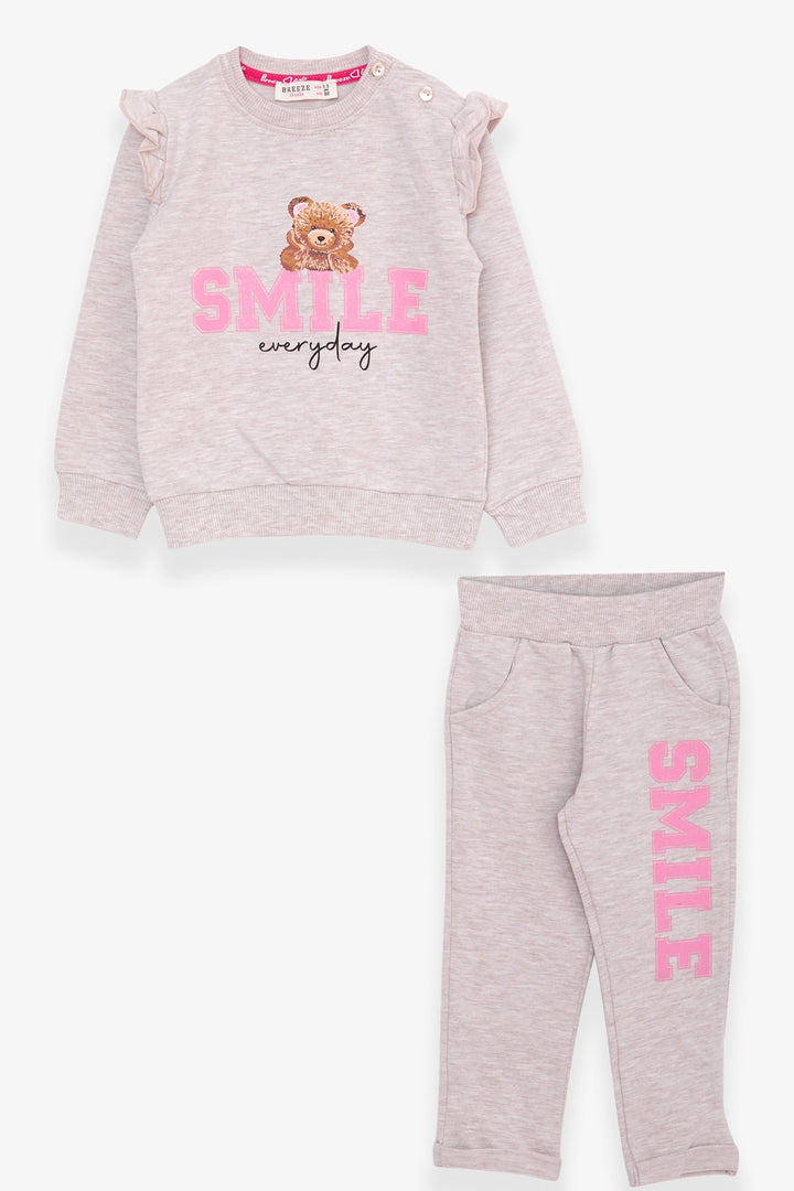 BRE Breeze Girl Child Tracksuit Teddy Bear Glittery Printed 1.5-5 Years, Beige Melange - Lower Paxton