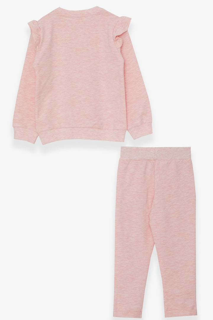 BRE Breeze Girl Child Tracksuit with Bear Patterned Glittery Text Print 1.5-5 Years, Salmon Melange - Minnetonka