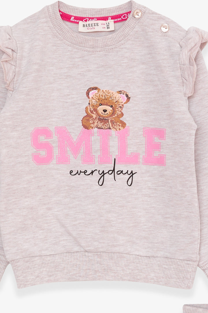 BRE Breeze Girl Child Tracksuit Teddy Bear Glittery Printed 1.5-5 Years, Beige Melange - Lower Paxton