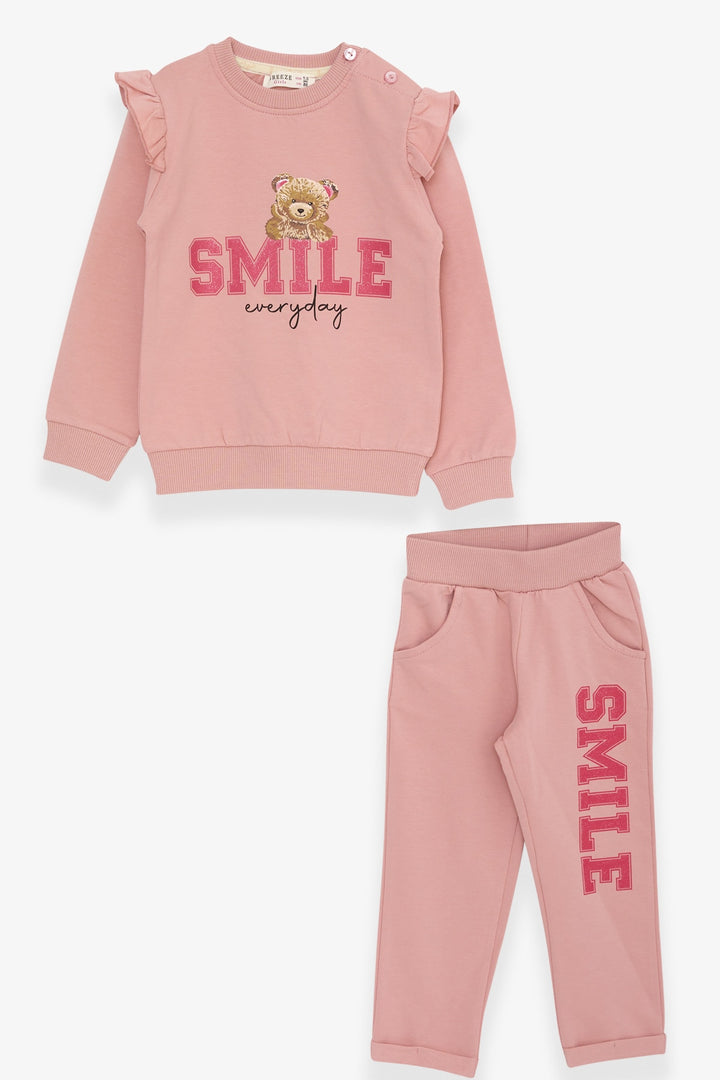 BRE Breeze Girl Child Tracksuit Teddy Bear Glittery Text Printed 1.5-5 Years, Salmon - Commerce City