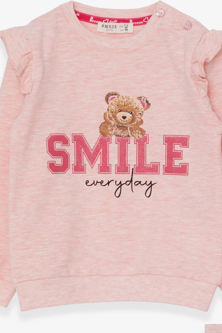 BRE Breeze Girl Child Tracksuit with Bear Patterned Glittery Text Print 1.5-5 Years, Salmon Melange - Minnetonka