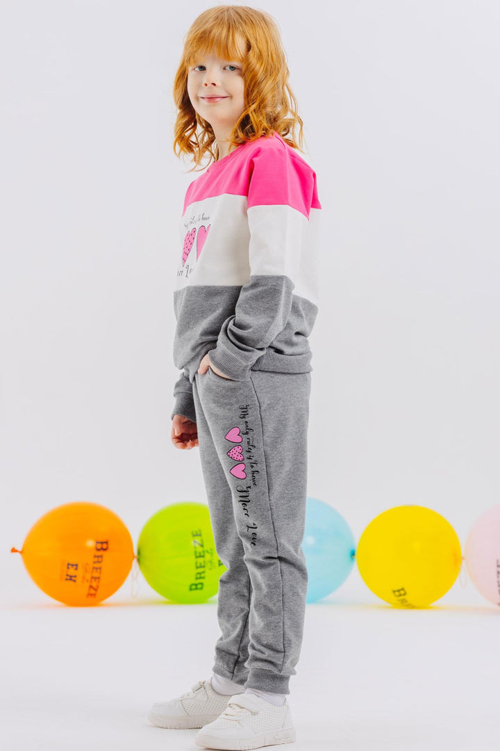 BRE Breeze Girl Child Tracksuit Block Pattern Heart Printed 2-6 Years, Pink - Joplin