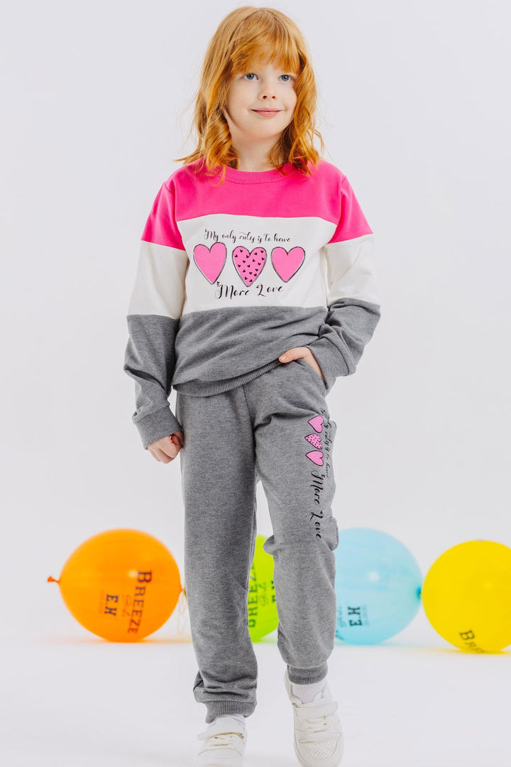 BRE Breeze Girl Child Tracksuit Block Pattern Heart Printed 2-6 Years, Pink - Joplin