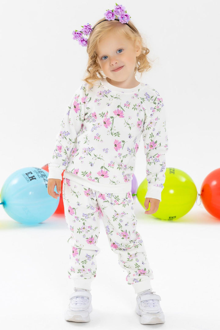 BRE Breeze Girl Child Tracksuit Flower Patterned 1-4 Years, Ecru - Lake Elsinore