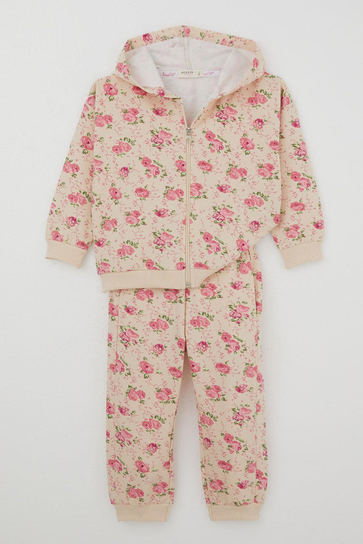 BRE Breeze Girl Child Tracksuit Flower Patterned Hooded 1.5-5 Years, Cream - Suhl