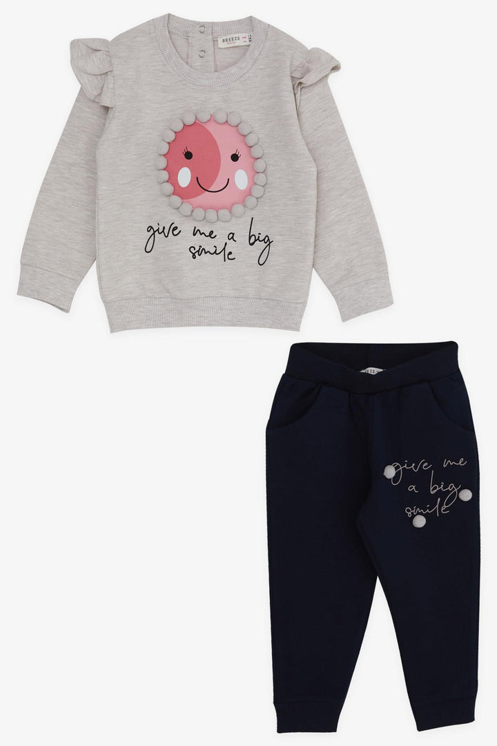 BRE Breeze Girl's Tracksuit Set with Pom Pom Print, 1.5-5 Years, Beige Melange - Maidenhead