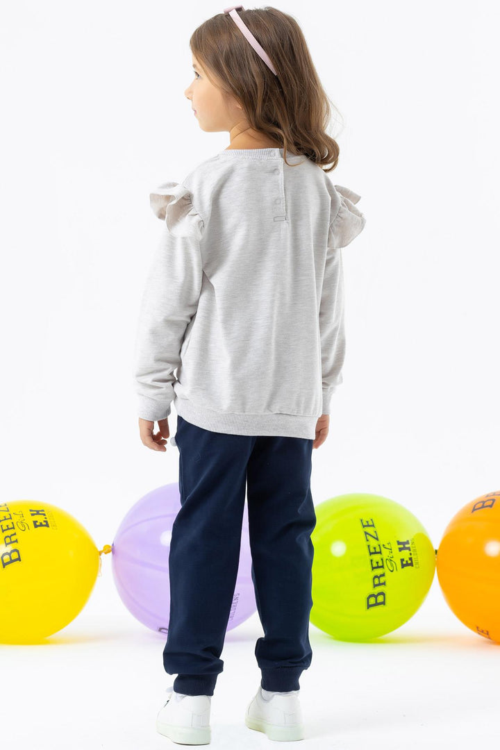 BRE Breeze Girl's Tracksuit Set with Pom Pom Print, 1.5-5 Years, Beige Melange - Maidenhead