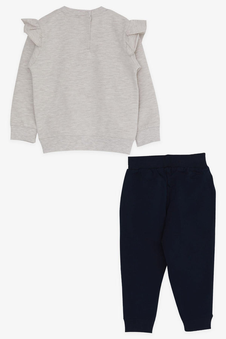BRE Breeze Girl's Tracksuit Set with Pom Pom Print, 1.5-5 Years, Beige Melange - Maidenhead