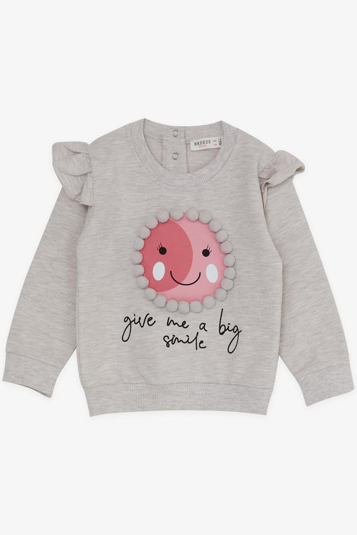BRE Breeze Girl's Tracksuit Set with Pom Pom Print, 1.5-5 Years, Beige Melange - Maidenhead