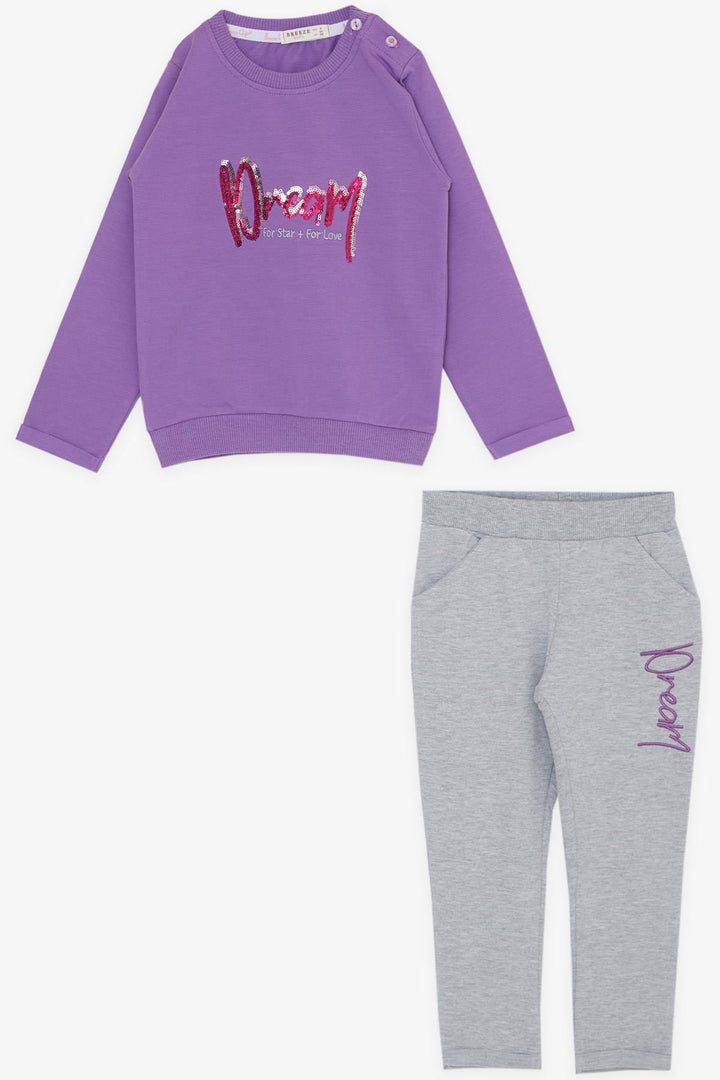 BRE Breeze Girl Child Tracksuit Set Sequined Embroidered Printed 3-6 Years, Purple - Guasavito