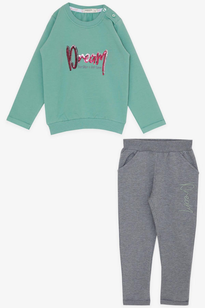 BRE Breeze Girl Child Tracksuit Set Sequined Embroidery Printed 3-6 Years, Mint Green - Oceanside