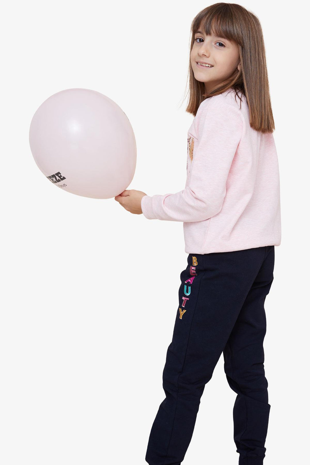 BRE Breeze Girl's Tracksuit Set with Sequin Printed Text 4-8 Years, Salmon Melange - Hilversum