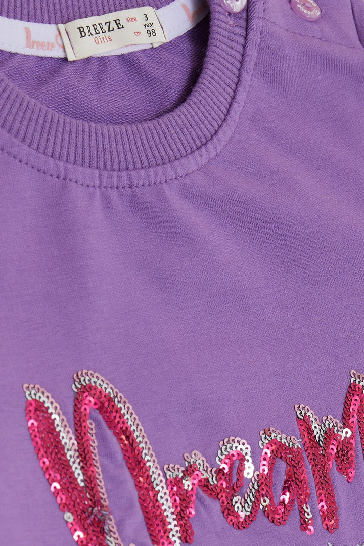 BRE Breeze Girl Child Tracksuit Set Sequined Embroidered Printed 3-6 Years, Purple - Guasavito