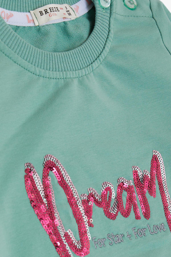 BRE Breeze Girl Child Tracksuit Set Sequined Embroidery Printed 3-6 Years, Mint Green - Oceanside