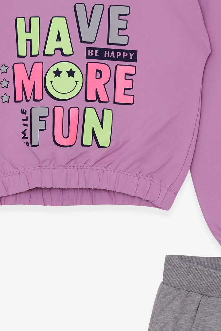 BRE Breeze Girl's Tracksuit Colorful Glittery Printed with Text 5-9 Years, Lilac - Rowland Heights