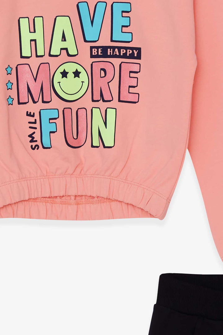 BRE Breeze Girl's Tracksuit Set with Glittery Colorful Printed Writing, 5-9 Years, Salmon - Dordrecht