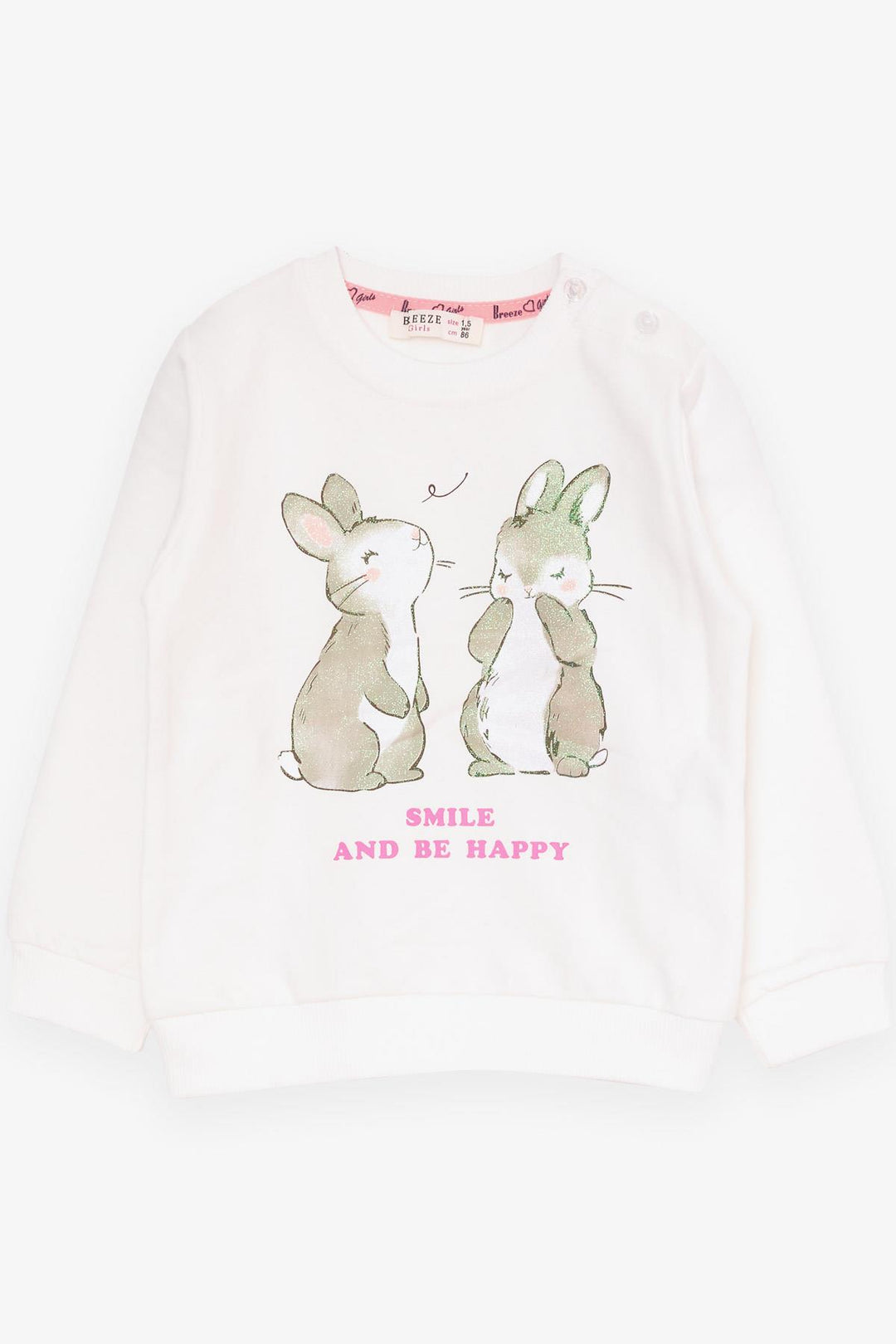 BRE Breeze Girl Child Tracksuit with Glitter Bunny Print, 1.5-5 Years, Beige - Lage