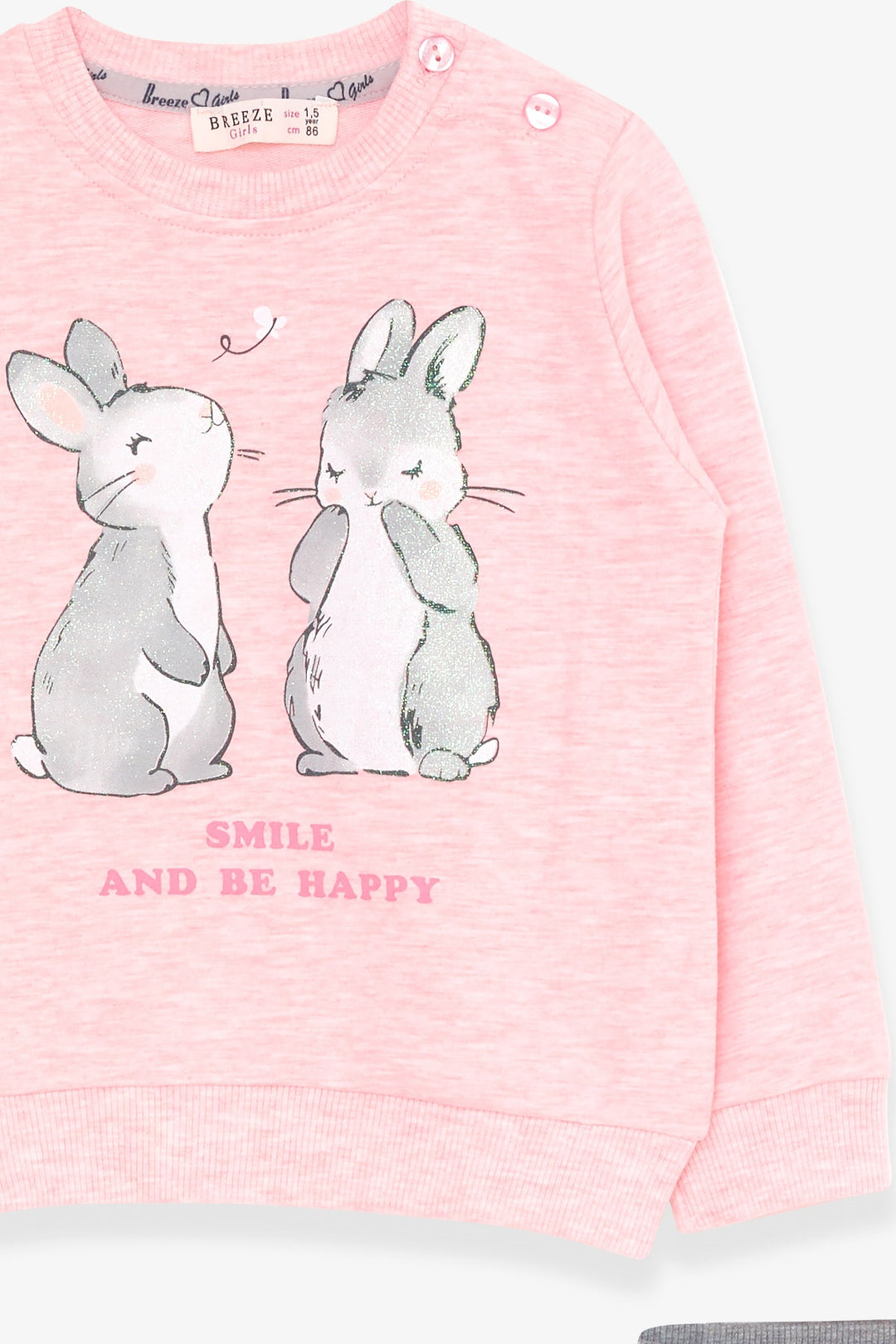 BRE Breeze Girl Child Tracksuit Glitter Bunny Printed 1.5-5 Years, Salmon Melange - Washington