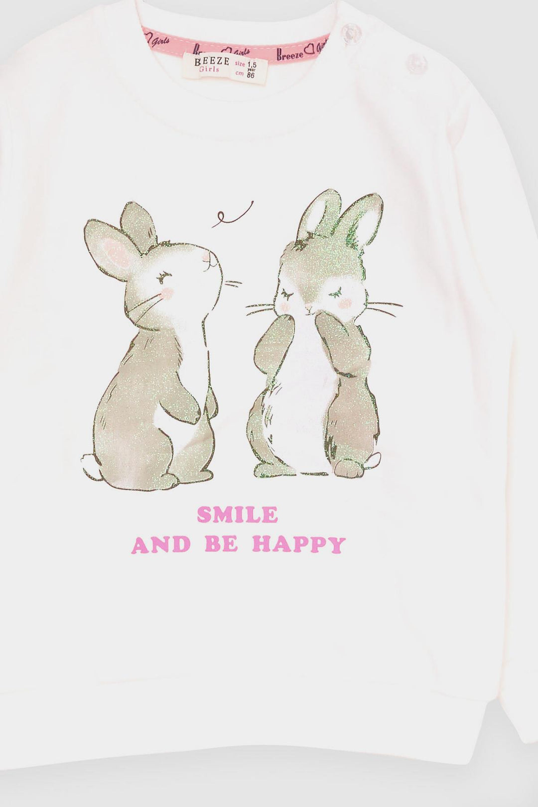 BRE Breeze Girl Child Tracksuit with Glitter Bunny Print, 1.5-5 Years, Beige - Lage