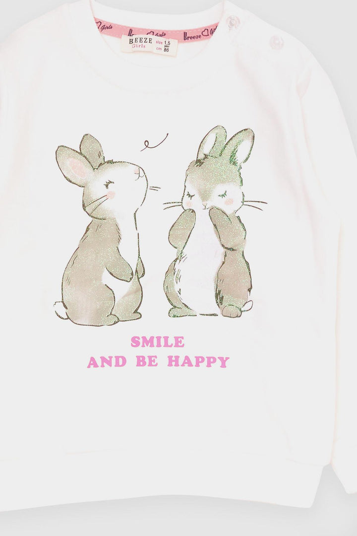 BRE Breeze Girl Child Tracksuit with Glitter Bunny Print, 1.5-5 Years, Beige - Lage