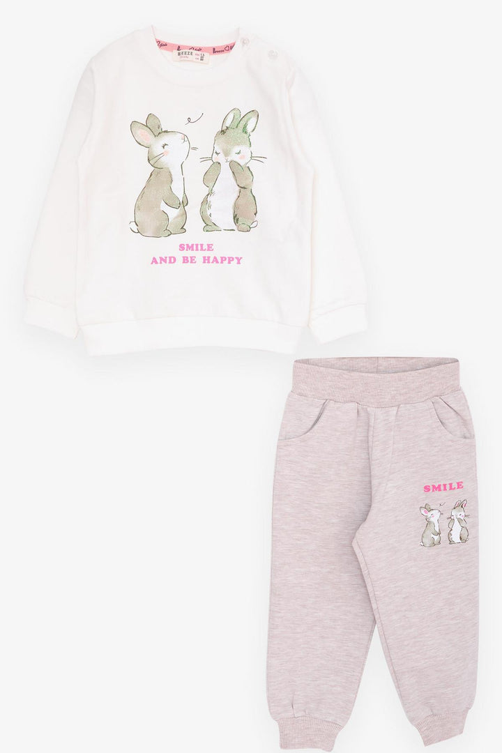 BRE Breeze Girl Child Tracksuit with Glitter Bunny Print, 1.5-5 Years, Beige - Lage