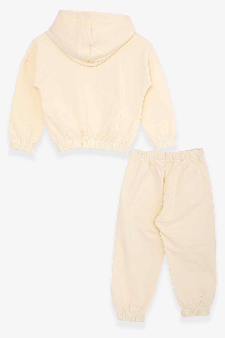 BRE Breeze Girl's Tracksuit with Hoodie Printed with Writing, 3-7 Years, Cream - Hattiesburg