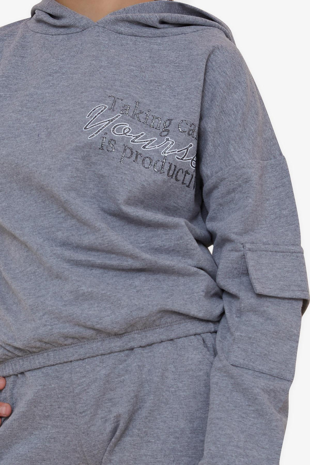 BRE Breeze Girl's Tracksuit with Printed Writing Cargo Pocketed 84 Years, Dark Grey Melange - Stains