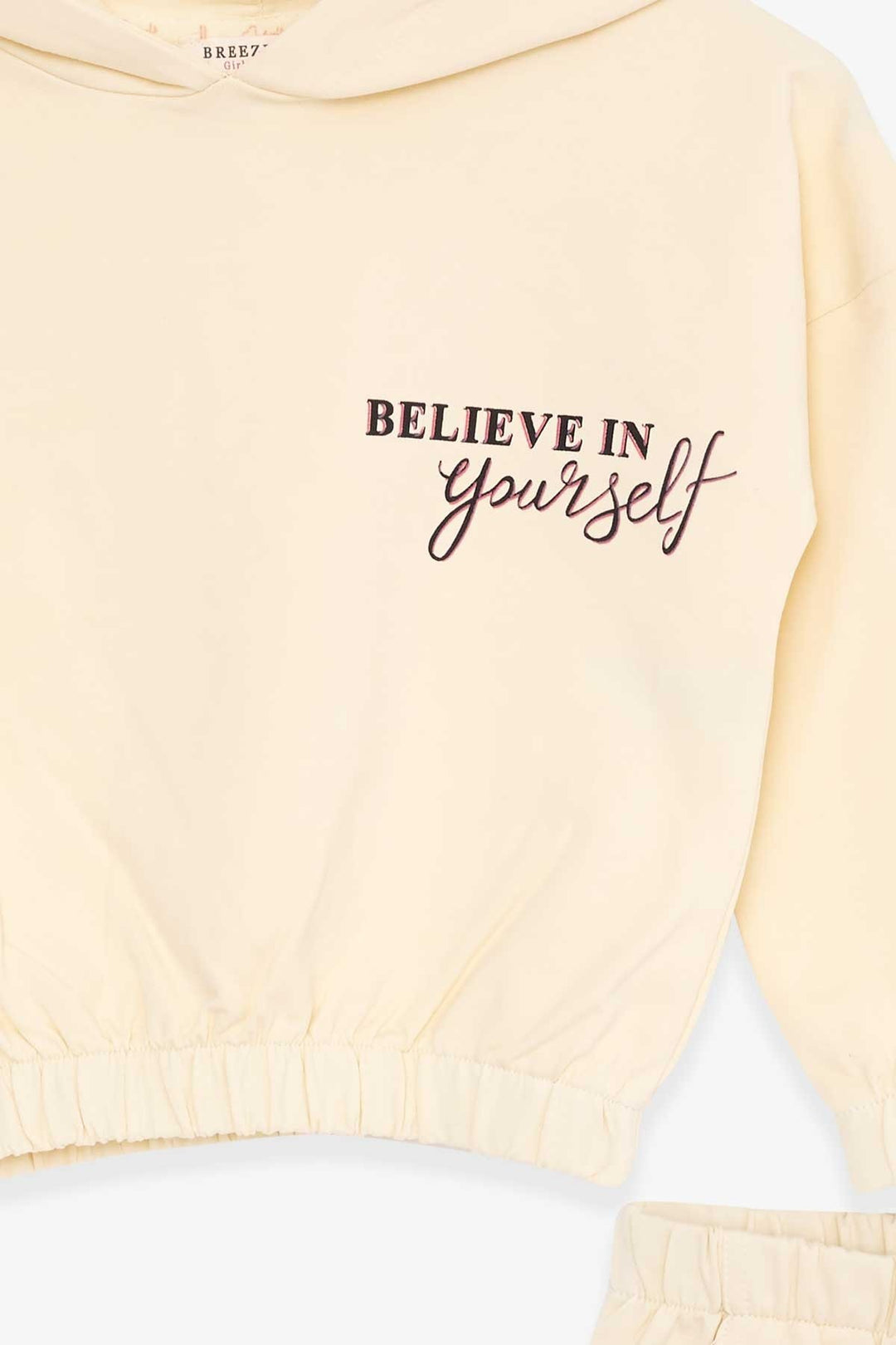 BRE Breeze Girl's Tracksuit with Hoodie Printed with Writing, 3-7 Years, Cream - Hattiesburg